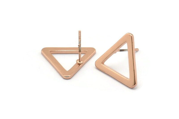 Rose Gold Triangle Earring, 4 Rose Gold Plated Brass Triangle Stud Earrings (16mm) D0023 A1143 H0920