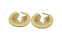 Gold Earring Findings, 2 Textured Gold Plated Brass Stud Earrings (36x33mm) N1025 Q0956
