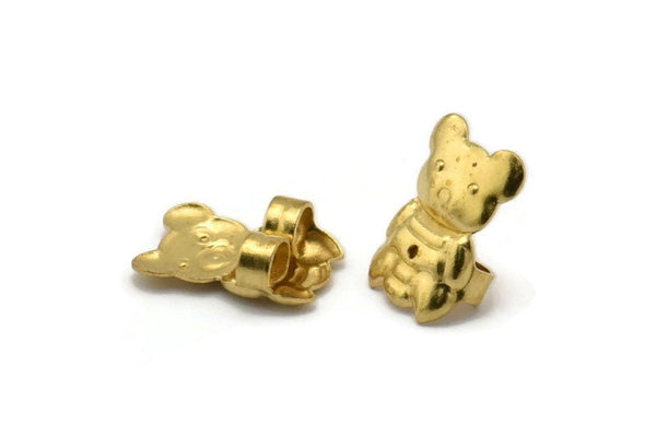 Brass Bear Stopper, 50 Raw Brass Bear Earring Back Stopper, Earring Stud Back Stoppers (14x10mm) D1100