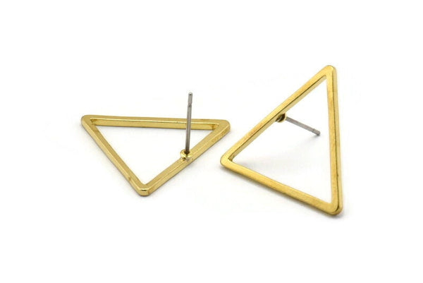 Brass Triangle Earring, 12 Raw Brass Triangle Stud Earrings (23mm) D0110 A1125