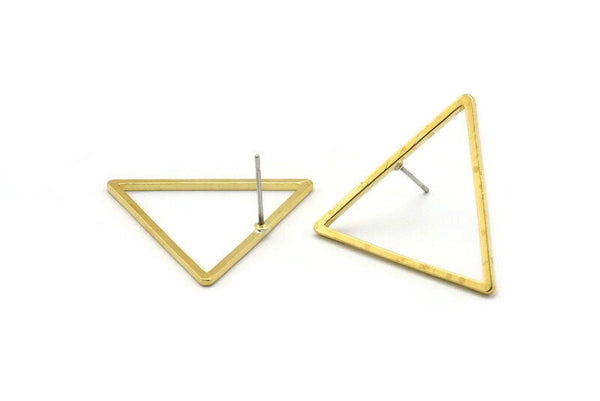 Brass Triangle Earring, 12 Raw Brass Triangle Stud Earrings (29mm) D0112 A1144