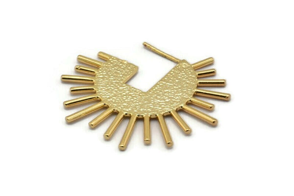 Gold Sun Earring, 2 Textured Gold Plated Brass Sun Stud Earrings (43x1.5mm) N1022 Q0966