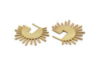 Gold Sun Earring, 2 Textured Gold Plated Brass Sun Stud Earrings (43x1.5mm) N1022 Q0966