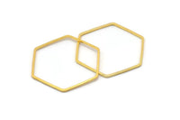 Gold Hexagon Charm, 12 Gold Tone Brass Hexagon Ring Charms, Connectors (30x1mm) D1554