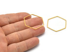 Gold Hexagon Charm, 12 Gold Tone Brass Hexagon Ring Charms, Connectors (30x1mm) D1554