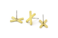 Earring Studs, 10 Raw Brass -  X Shape Earrings - Brass Earrings - Earrings (14x9x1.5mm) N1414