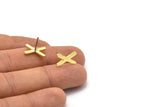 Earring Studs, 10 Raw Brass -  X Shape Earrings - Brass Earrings - Earrings (14x9x1.5mm) N1414