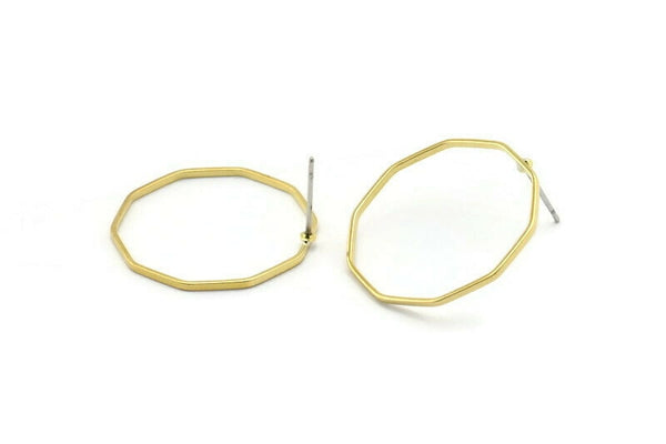 Brass Decagon Earring, 12 Raw Brass Decagon Stud Earrings (25x1mm) BS 1775 A1765
