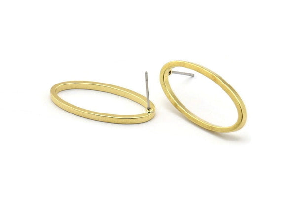 Brass Oval Earring, 8 Raw Brass Oval Stud Earrings (14x28x1.4x1.8mm) BS 1739 A1186