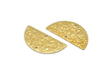 Semi Circle Charm, 24 Raw Brass Textured Half Moon Blanks With 2 Holes, Earrings, Pendants (25x12x0.60mm) D0792