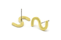 Earring Studs, 8 Raw Brass -  S Shape Earrings - Brass Earrings - Earrings (15x9x1.5mm) N1421