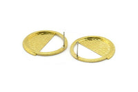 Brass Round Earring, 2 Raw Brass Semi Circle Stud Earrings (31x30mm) N0527