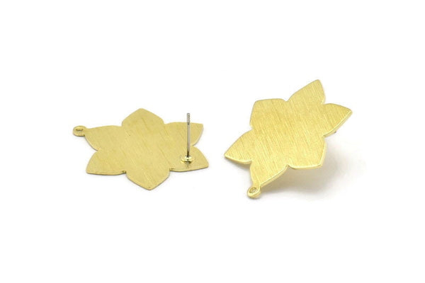 Brass Flower Earring, 2 Textured Raw Brass Flower Shaped Stud Earrings With 1 Loop (31x25x0.80mm) M02537 A0106