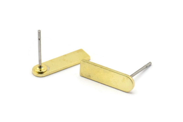 Stud Earring - 12 Raw Brass Stud Earrings (14x4x0.80mm) M02581 A0107