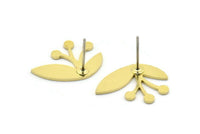 Brass Flower Earring, 8 Raw Brass Flower Shaped Stud Earrings (19x14x0.80mm) A2713