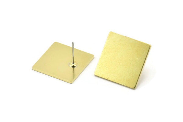 Brass Square Earring, 2 Raw Brass Square Shaped Stud Earrings (18x1mm) A2583 A0059