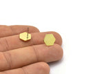 Brass Hexagon Earring, 8 Raw Brass Hexagon Shaped Stud Earrings (10x1mm) A2578 A0094