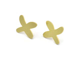 Earring Studs, 8 Raw Brass -  X Shape Earrings - Brass Earrings - Earrings (15x14x0.80mm) A2722