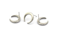 Gümüş Ay Küpe, 4 Antik Gümüş Kaplama Pirinç Hilal Ay Küpe (14x3x2mm) N1598 H1586