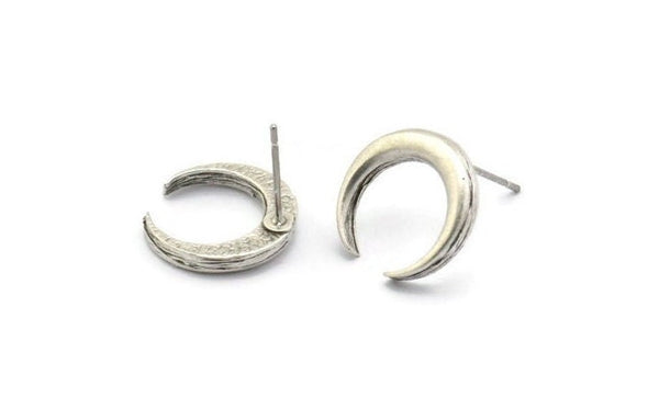 Gümüş Ay Küpe, 4 Antik Gümüş Kaplama Pirinç Hilal Ay Küpe (14x3x2mm) N1598 H1586