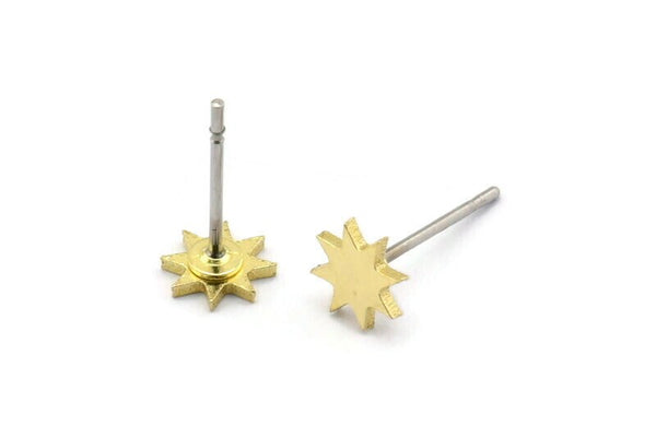 Brass Star Earring, 12 Raw Brass Star Shaped Stud Earrings (6x0.80mm) A2697