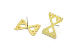 Earring Studs, 8 Raw Brass - Ethnic Motif Shaped Stud Earrings - Brass Earrings - Earrings (18x13x0.80mm) A2705