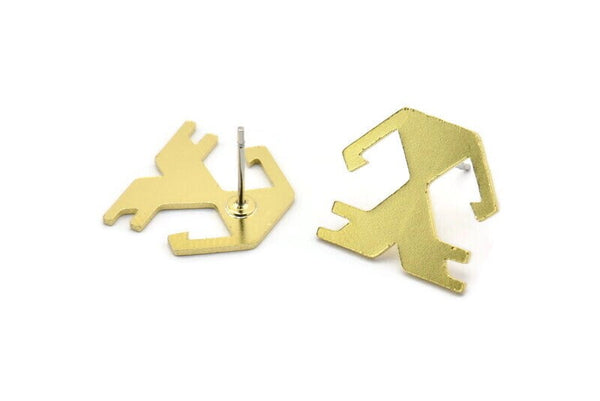 Earring Studs, 8 Raw Brass - Ethnic Motif Shaped Stud Earrings - Brass Earrings - Earrings (15x17x0.80mm) A2689