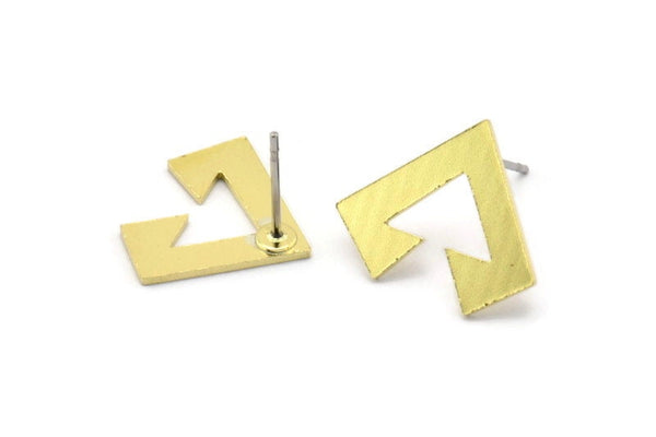 Earring Studs, 8 Raw Brass - Ethnic Motif Shaped Stud Earrings - Brass Earrings - Earrings (15x17x0.80mm) A2699