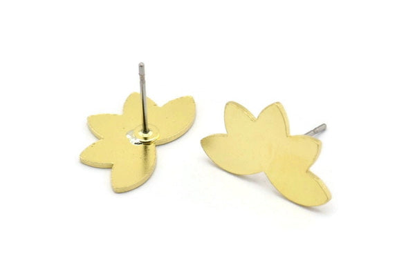 Brass Flower Earring, 8 Raw Brass Flower Shaped Stud Earrings (11x18x0.80mm) A2700