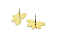 Brass Flower Earring, 8 Raw Brass Flower Shaped Stud Earrings (11x18x0.80mm) A2700