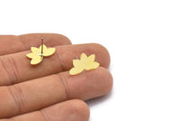 Brass Flower Earring, 8 Raw Brass Flower Shaped Stud Earrings (11x18x0.80mm) A2700
