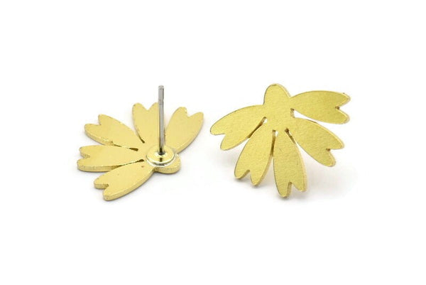 Brass Flower Earring, 8 Raw Brass Flower Shaped Stud Earrings (13x18x0.80mm) A2710
