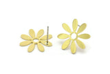 Brass Flower Earring, 8 Raw Brass Flower Shaped Stud Earrings (18x17x0.80mm) A2704