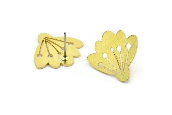 Brass Flower Earring, 8 Raw Brass Flower Shaped Stud Earrings (17x18x0.80mm) A2711