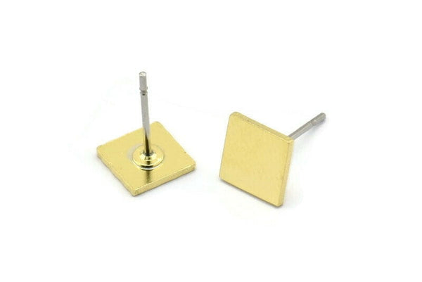 Brass Square Earring, 12 Raw Brass Square Shaped Stud Earrings (7x0.80mm) A2685