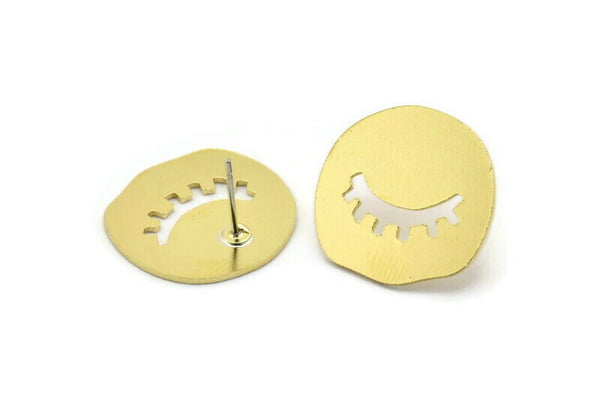 Earring Studs, 6 Raw Brass - Irregular Shaped Stud Earrings - Brass Earrings - Earrings (19x20x0.80mm) A2678