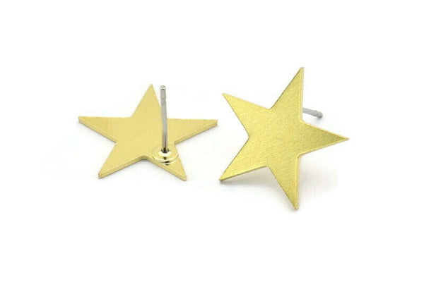 Brass Star Earring, 8 Raw Brass Star Shaped Stud Earrings (16x17x0.80mm) A2698