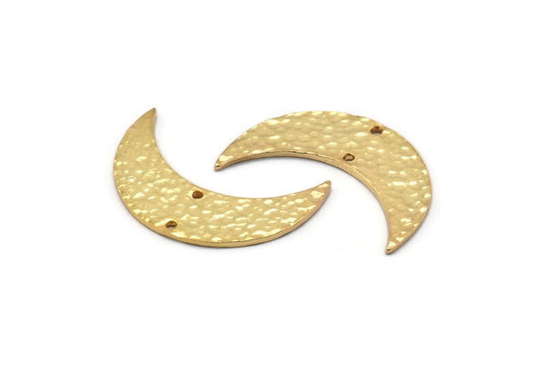 Gold Hammered Crescent Finding, 2 Gold Plated Brass Hammered Moons with 2 Holes (35x11x1.5mm) N0211 Q0073