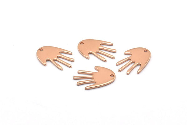 Rose Gold Hand Charm, 6 Rose Gold Plated Brass Hand Charms With 1 Hole, Earrings, Findings (17x11x1mm) D946 Q0876