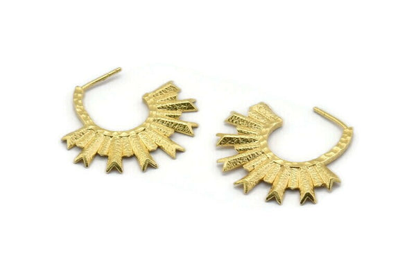 Brass Sun Earring, 2 Raw Brass Textured Sunny Earrings (33.5x31x2mm) E236