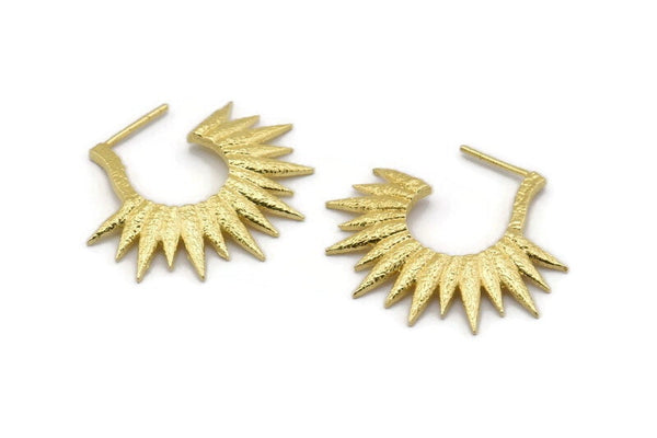 Brass Sun Earring, 2 Raw Brass Textured Sunny Earrings (35x31x3.5mm) E248