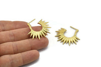 Brass Sun Earring, 2 Raw Brass Textured Sunny Earrings (35x31x3.5mm) E248