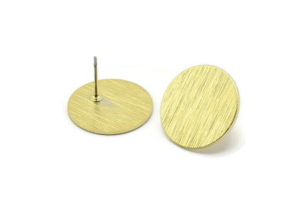 Brass Round Earring, 4 Textured Raw Brass Round Stud Earrings (18x0.80mm) M02847 A2589