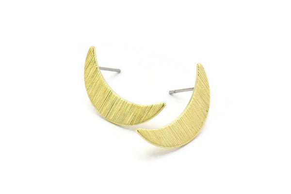Brass Moon Earring, 4 Textured Raw Brass Moon Stud Earrings (22x6x0.80mm) M03090 A2590