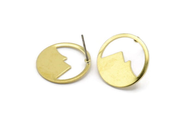 Brass Mountain Earring, 8 Raw Brass Mountain Shaped Stud Earrings (18x0.80mm) M02719 A0419