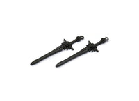 Black Sword Charm, 2 Oxidized Black Brass Sword Charms With 1 Loop, Earrings, Charms Pendants, Findings (46x12mm) N1625 S1179