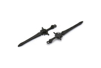 Black Sword Charm, 2 Oxidized Black Brass Sword Charms With 1 Loop, Earrings, Charms Pendants, Findings (46x12mm) N1625 S1179