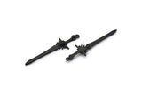Black Sword Charm, 2 Oxidized Black Brass Sword Charms With 1 Loop, Earrings, Charms Pendants, Findings (46x12mm) N1625 S1179