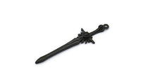 Black Sword Charm, 2 Oxidized Black Brass Sword Charms With 1 Loop, Earrings, Charms Pendants, Findings (46x12mm) N1625 S1179