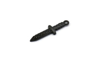 Black Knife Charm, 4 Oxidized Black Brass Knife Charms With 1 Loop (28x7x2mm) N1647 S1178
